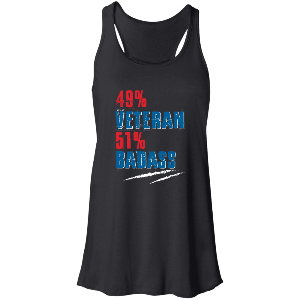 Designs by MyUtopia Shout Out:49% Veteran 51% BadAss Flowy Racerback Tank,X-Small / Black,Tank Tops