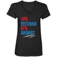 Load image into Gallery viewer, Designs by MyUtopia Shout Out:49% Veteran 51% BadAss Ladies&#39; V-Neck T-Shirt,S / Black,Ladies T-Shirts
