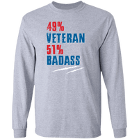 Load image into Gallery viewer, Designs by MyUtopia Shout Out:49% Veteran 51% BadAss Long Sleeve Ultra Cotton T-Shirt,Sport Grey / S,Long Sleeve T-Shirts
