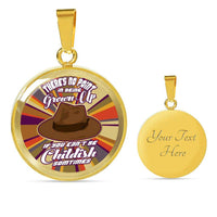 Load image into Gallery viewer, Designs by MyUtopia Shout Out:4th Doctor Who Quote No Point Being A Grown Up If You Can&#39;t Be Childish Engravable Keepsake Round Pendant Necklace,Gold / Yes,Necklace
