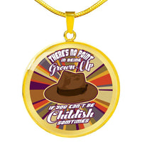 Load image into Gallery viewer, Designs by MyUtopia Shout Out:4th Doctor Who Quote No Point Being A Grown Up If You Can&#39;t Be Childish Engravable Keepsake Round Pendant Necklace,Gold / No,Necklace
