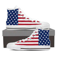 Load image into Gallery viewer, Designs by MyUtopia Shout Out:4th of July American Flag Canvas High Top Shoes,Ladies / Ladies 6 (EU36) / Red/White/Blue,High Top Sneakers
