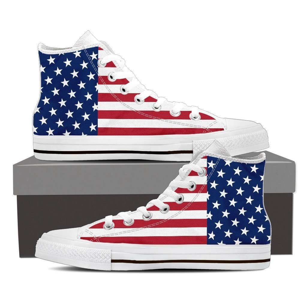 Designs by MyUtopia Shout Out:4th of July American Flag Canvas High Top Shoes,Ladies / Ladies 6 (EU36) / Red/White/Blue,High Top Sneakers