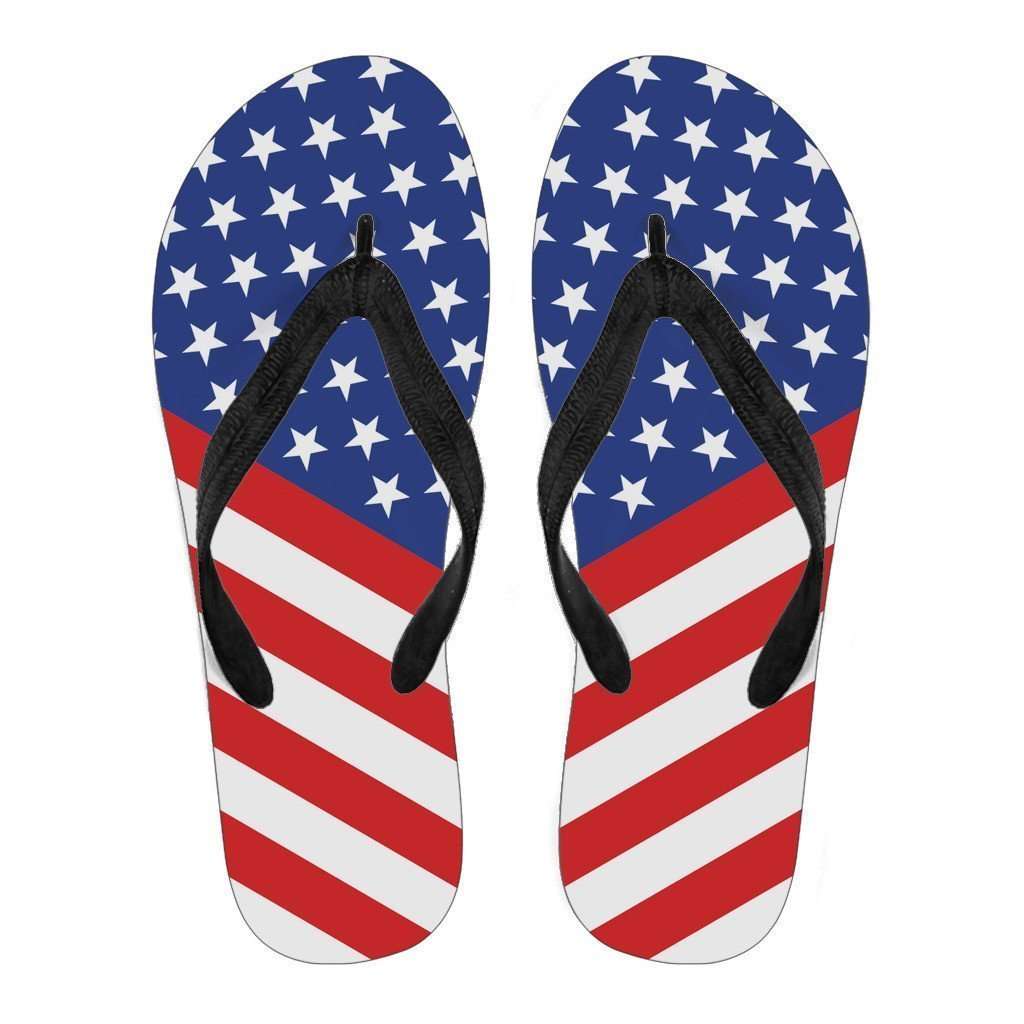 Designs by MyUtopia Shout Out:4th of July Flip Flops - Black (U),Ladies / Ladies - Small (US 5-6 /EU 35-37),Flip Flops