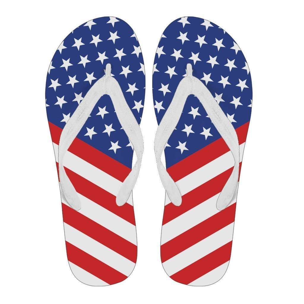 Designs by MyUtopia Shout Out:4th of July Flip Flops - White (U),Ladies / Ladies - Small (US 5-6 /EU 35-37) / Blue/Red/White,Flip Flops