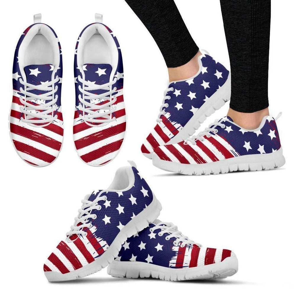Designs by MyUtopia Shout Out:4th of July U.S. Flag Running Shoes,Womens 5 (EU35) / Red/White/Blue,Running Shoes