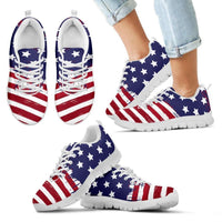 Load image into Gallery viewer, Designs by MyUtopia Shout Out:4th of July U.S. Flag Running Shoes,Child 11 / Red/White/Blue,Running Shoes
