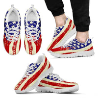 Load image into Gallery viewer, Designs by MyUtopia Shout Out:4th of July Waving U.S. Flag Running Shoes,Mens US5 (EU38) / Red/Off White/Blue,Running Shoes
