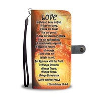 Load image into Gallery viewer, Love Never Fails Bible Verse Inspired Smartphone Wallet Case
