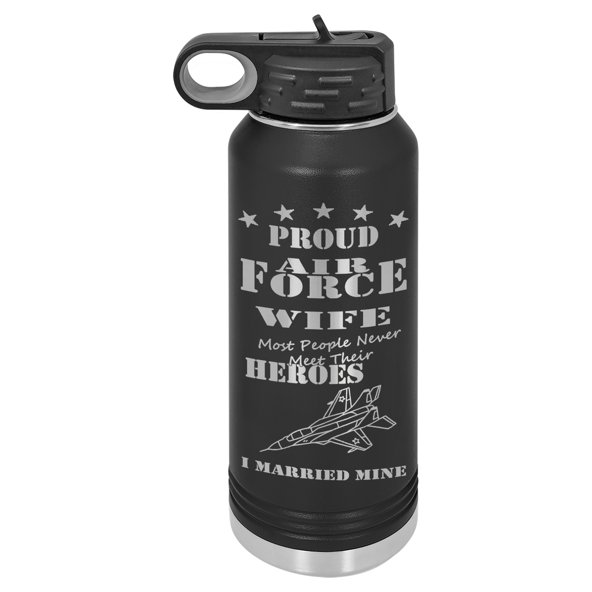 Proud Air Force Wife, I Married My Hero, Engraved  32 oz Polar Camel Water Bottle