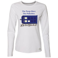 Load image into Gallery viewer, The Porgs have the Police Box Ladies Long Sleeve T-Shirt
