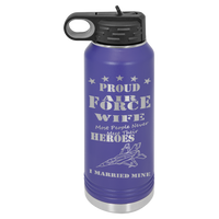 Load image into Gallery viewer, Proud Air Force Wife, I Married My Hero, Engraved  32 oz Polar Camel Water Bottle
