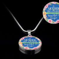 Load image into Gallery viewer, Designs by MyUtopia Shout Out:A Mother Is Like a Flower Liquid Glass Personalized Engravable Keepsake Necklace
