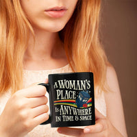 Load image into Gallery viewer, Designs by MyUtopia Shout Out:A Woman&#39;s Place Is Anywhere in Time and Space Tardis Black Coffee Mug

