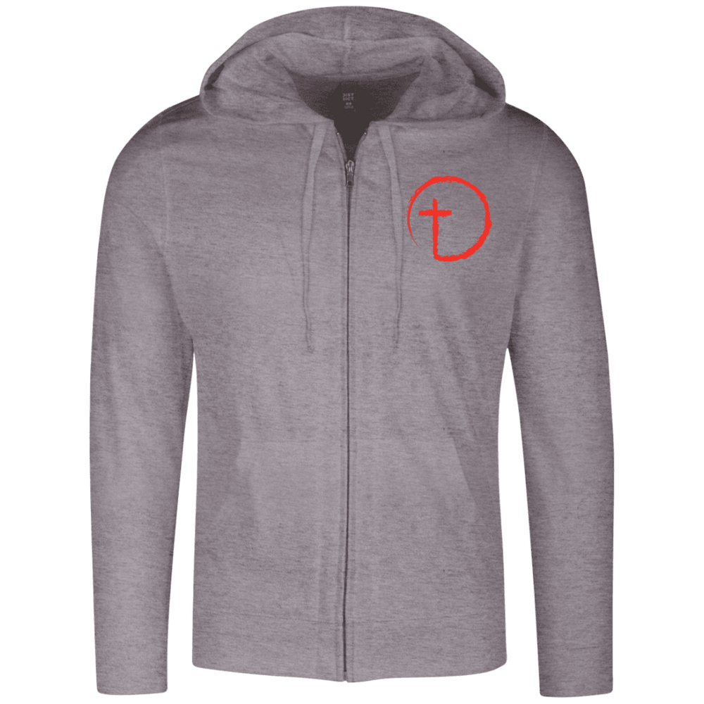 Designs by MyUtopia Shout Out:Abstract Cross Circle Embrodered Light-weight Full Zip Hoodie,X-Small / Dark Heather Grey,Zip Hoodie
