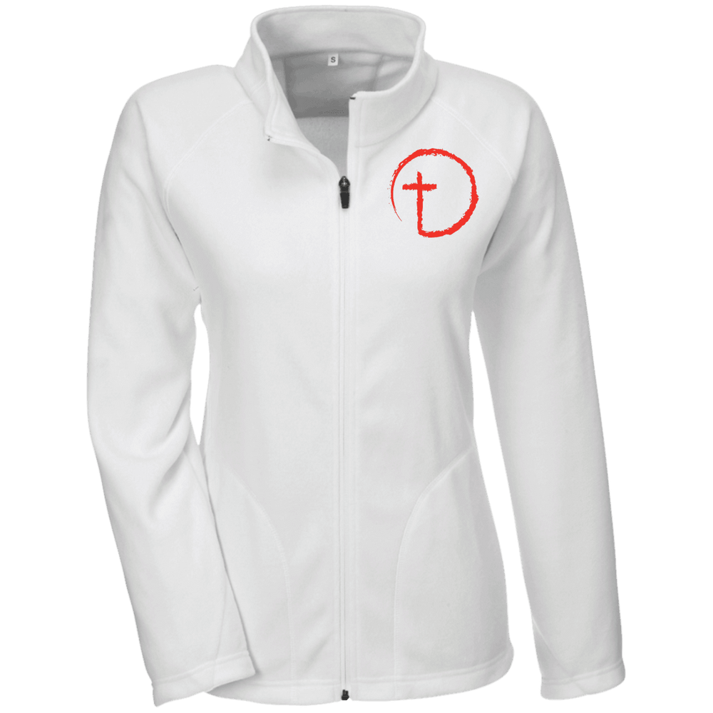 Designs by MyUtopia Shout Out:Abstract Cross Circle Embroidered Ladies Micro-fleece Jacket,X-Small / White,Jackets