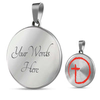 Load image into Gallery viewer, Designs by MyUtopia Shout Out:Abstract Cross Circle Keepsake Engrave-able Circle Necklace,Silver / Yes,Necklace
