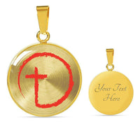 Load image into Gallery viewer, Designs by MyUtopia Shout Out:Abstract Cross Circle Keepsake Engrave-able Circle Necklace,Gold / Yes,Necklace
