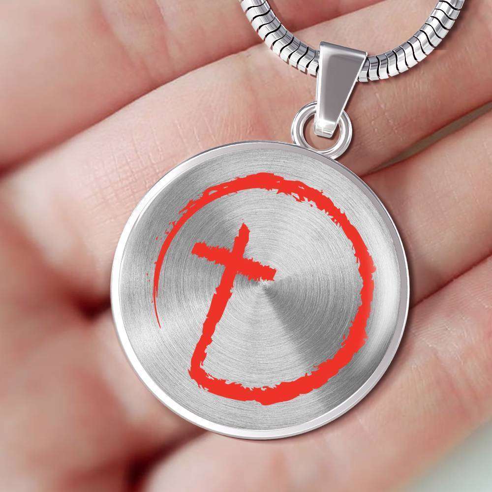 Designs by MyUtopia Shout Out:Abstract Cross Circle Keepsake Engrave-able Circle Necklace,Silver / No,Necklace