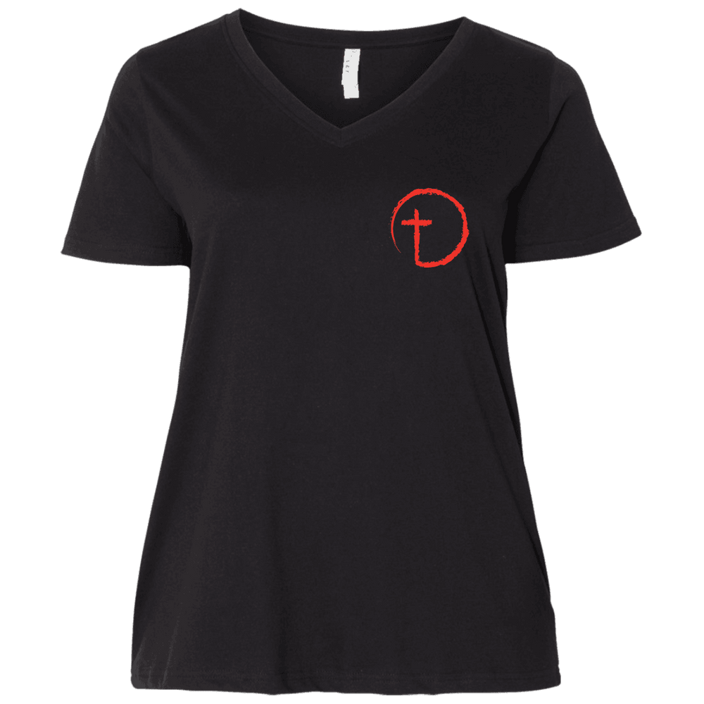 Designs by MyUtopia Shout Out:Abstract Cross Circle Ladies' Curvy V-Neck T-Shirt,Black/ / Plus 1X,Ladies T-Shirts