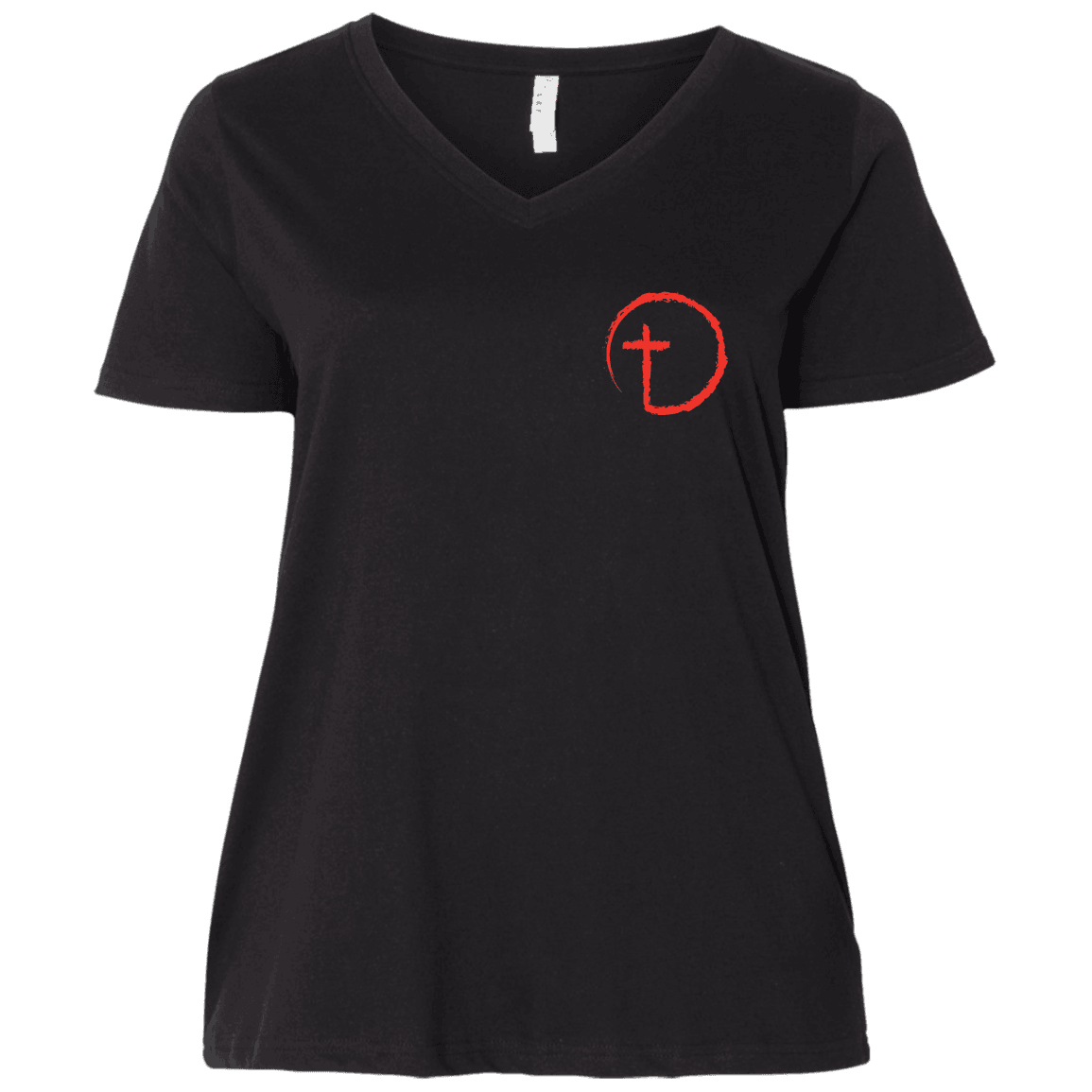 Designs by MyUtopia Shout Out:Abstract Cross Circle Ladies' Curvy V-Neck T-Shirt,Black/ / Plus 1X,Ladies T-Shirts