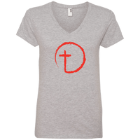 Load image into Gallery viewer, Designs by MyUtopia Shout Out:Abstract Cross Circle Ladies&#39; V-Neck T-Shirt,Heather Grey / S,Ladies T-Shirts

