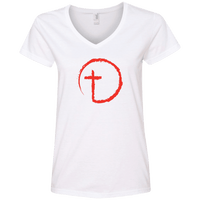 Load image into Gallery viewer, Designs by MyUtopia Shout Out:Abstract Cross Circle Ladies&#39; V-Neck T-Shirt,White / S,Ladies T-Shirts
