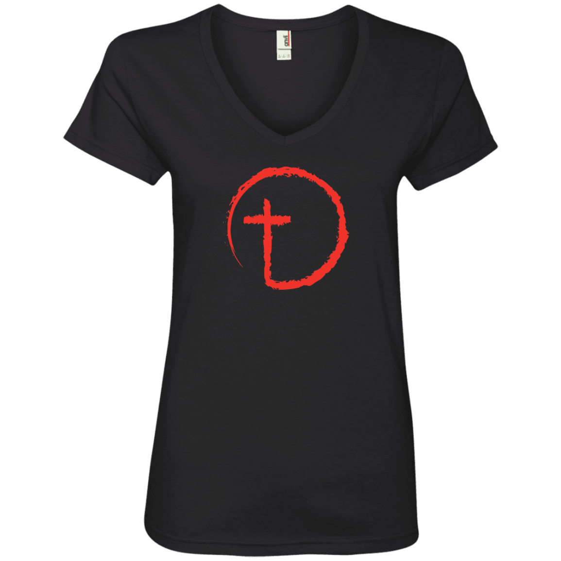 Designs by MyUtopia Shout Out:Abstract Cross Circle Ladies' V-Neck T-Shirt,Black / S,Ladies T-Shirts
