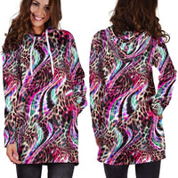 Load image into Gallery viewer, Designs by MyUtopia Shout Out:Abstract Leopard Rainbow Print Extra Long Ladies Hoodie
