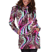 Load image into Gallery viewer, Designs by MyUtopia Shout Out:Abstract Leopard Rainbow Print Extra Long Ladies Hoodie
