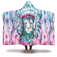 Load image into Gallery viewer, Designs by MyUtopia Shout Out:Abstract Lion in Pastels Micro-Mink Premium Sherpa Heavy Weight Hooded Blanket (80x60 &amp; 55x41),Adult 80 x 60 / Premium Sherpa,Hooded Blanket
