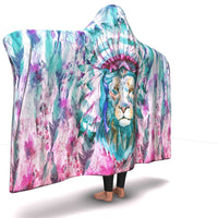 Load image into Gallery viewer, Designs by MyUtopia Shout Out:Abstract Lion in Pastels Micro-Mink Premium Sherpa Heavy Weight Hooded Blanket (80x60 &amp; 55x41)

