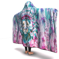 Load image into Gallery viewer, Designs by MyUtopia Shout Out:Abstract Lion in Pastels Micro-Mink Premium Sherpa Heavy Weight Hooded Blanket (80x60 &amp; 55x41)
