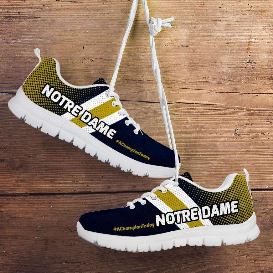 Designs by MyUtopia Shout Out:#AChampionToday Notre Dame Fan Running Shoes,Mens US 5 (EU38) / Blue/Gold,Running Shoes