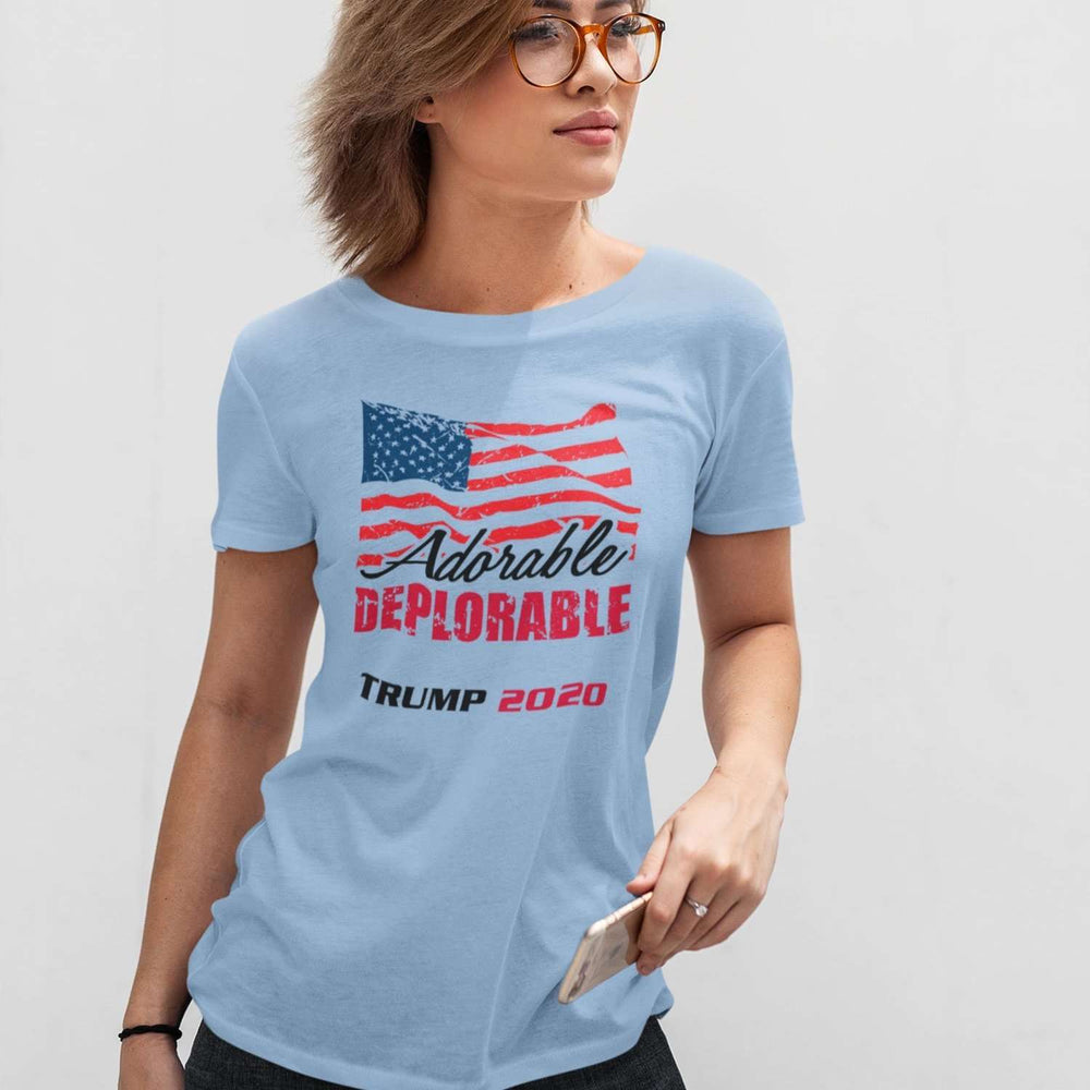 Designs by MyUtopia Shout Out:Adorable Deplorable Trump 2020 100% Preshrunk Cotton Ladies T-Shirt