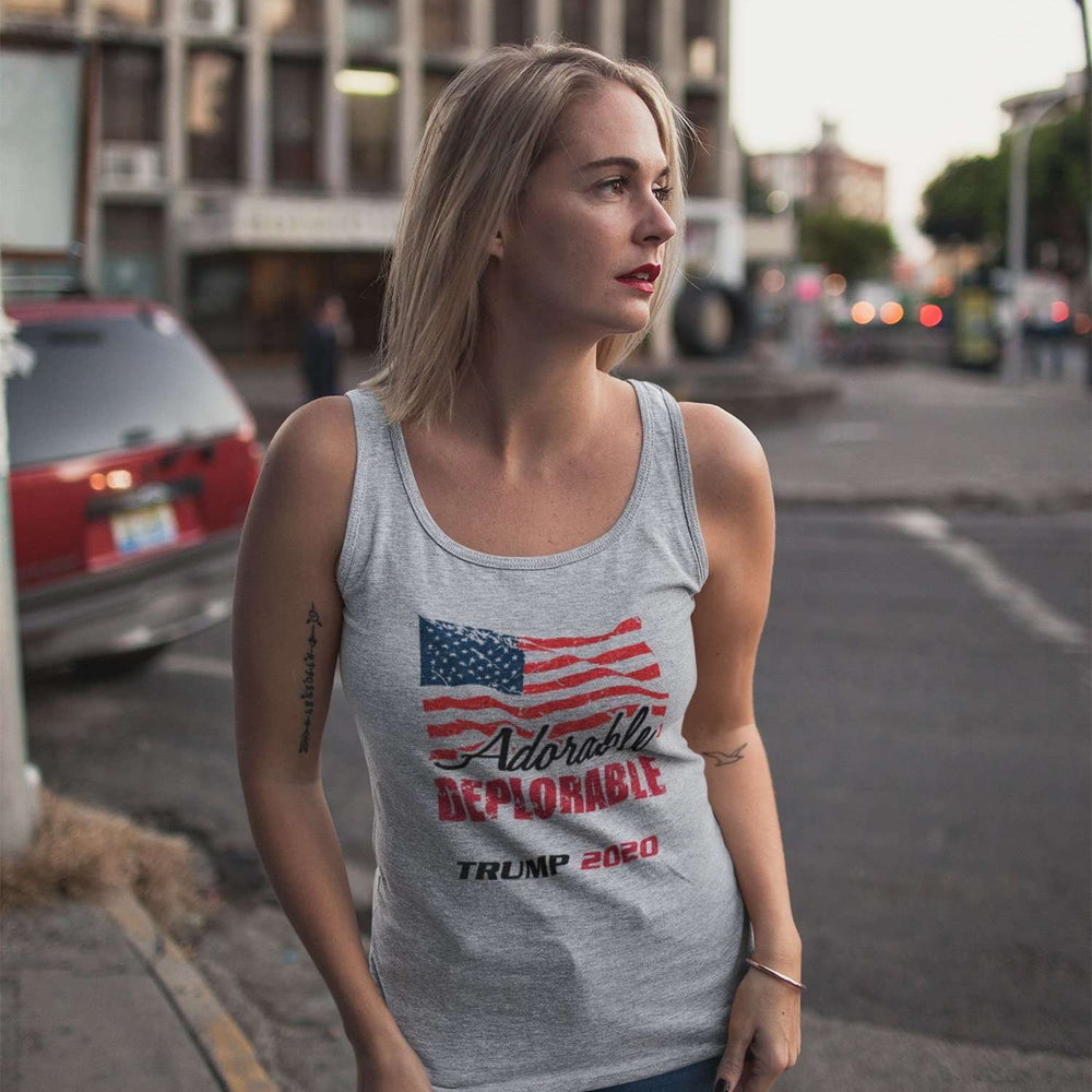 Designs by MyUtopia Shout Out:Adorable Deplorable Trump 2020 100% Ring-spun Cotton Ladies Tank Top