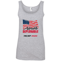 Load image into Gallery viewer, Designs by MyUtopia Shout Out:Adorable Deplorable Trump 2020 100% Ring-spun Cotton Ladies Tank Top,Heather Grey / S,Tank Tops
