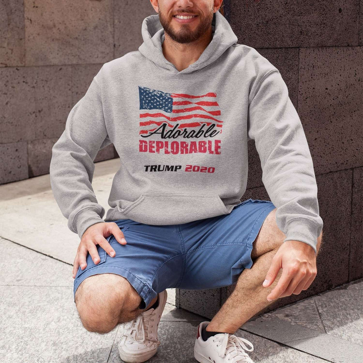 Designs by MyUtopia Shout Out:Adorable Deplorable Trump 2020 Core Fleece Unisex Pullover Hoodie