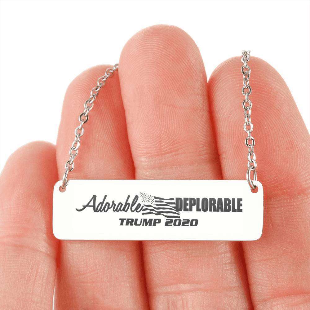 Designs by MyUtopia Shout Out:Adorable Deplorable Trump 2020 Engraved Personalized Bar Necklace,Stainless Steel Horizontal Bar Necklace / No,Jewelry