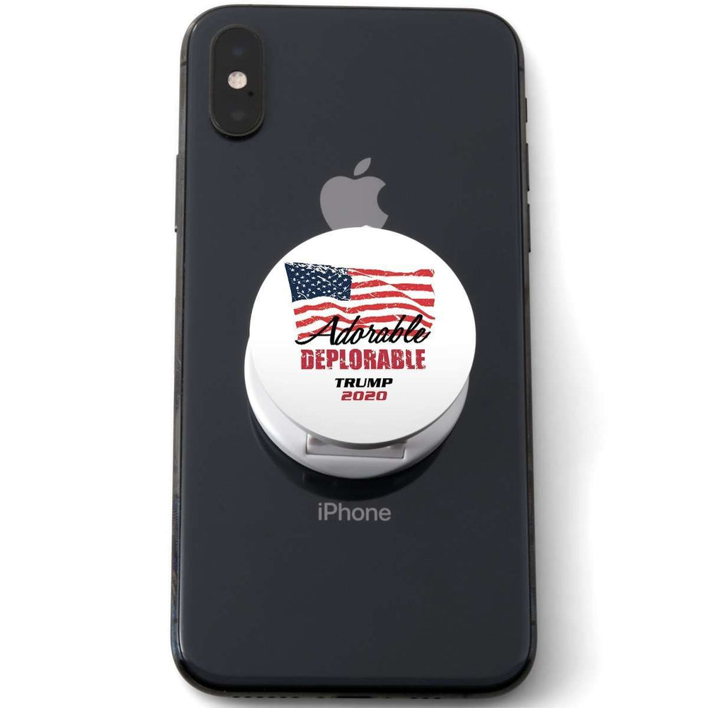 Designs by MyUtopia Shout Out:Adorable Deplorable Trump 2020 Hinged Phone Grip and Stand for Smartphones and Tablets