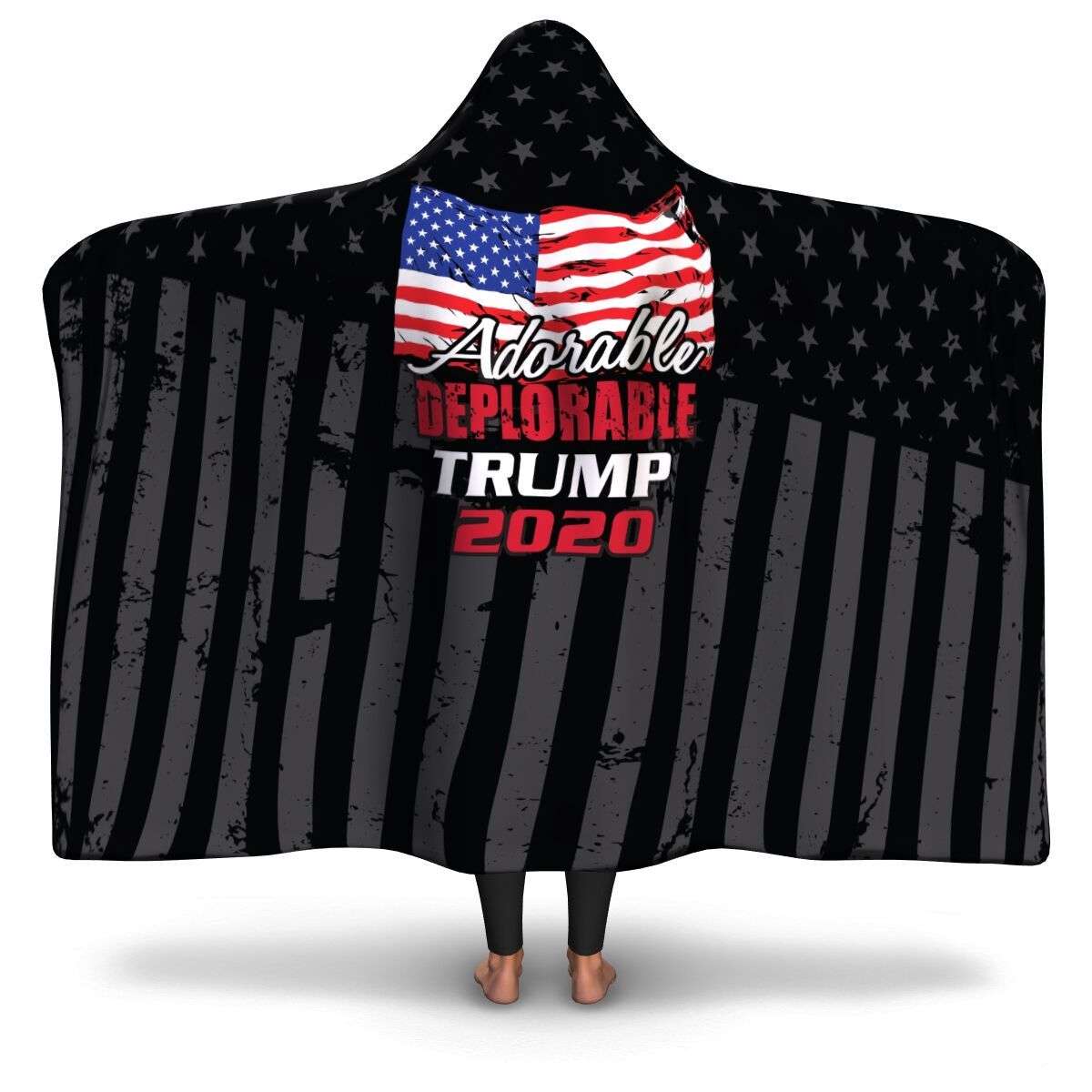 Designs by MyUtopia Shout Out:Adorable Deplorable Trump 2020 Hooded Blanket,Adult 80 x 55 inches / Premium Sherpa / Black,Hooded Blanket - AOP
