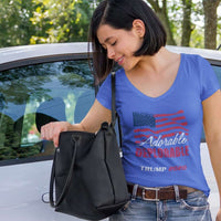 Load image into Gallery viewer, Designs by MyUtopia Shout Out:Adorable Deplorable Trump 2020 Ladies&#39; Fitted Soft style V-Neck T-Shirt
