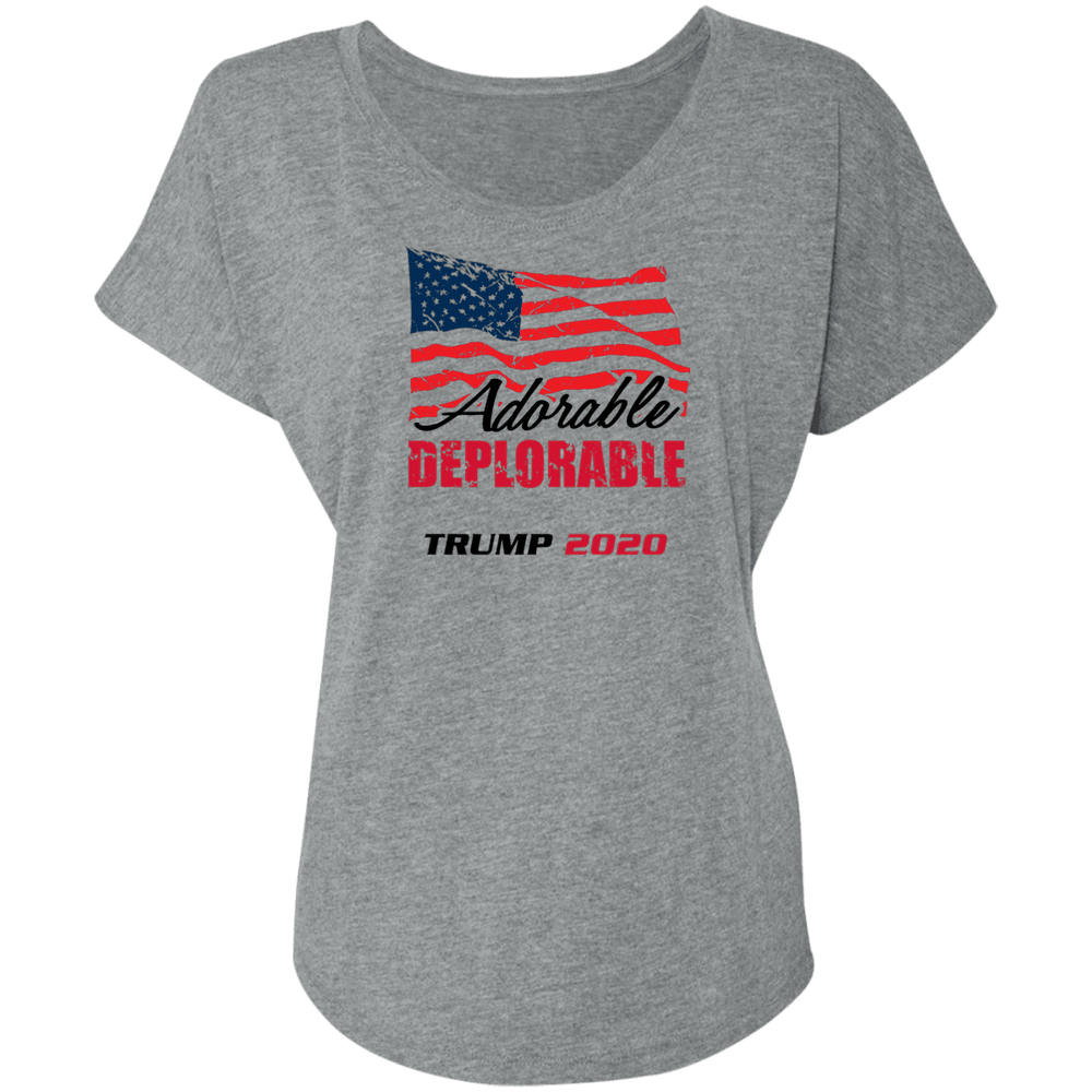 Designs by MyUtopia Shout Out:Adorable Deplorable Trump 2020 Ladies' Tri-blend Dolman Sleeve,Heather Grey / X-Small,Ladies T-Shirts