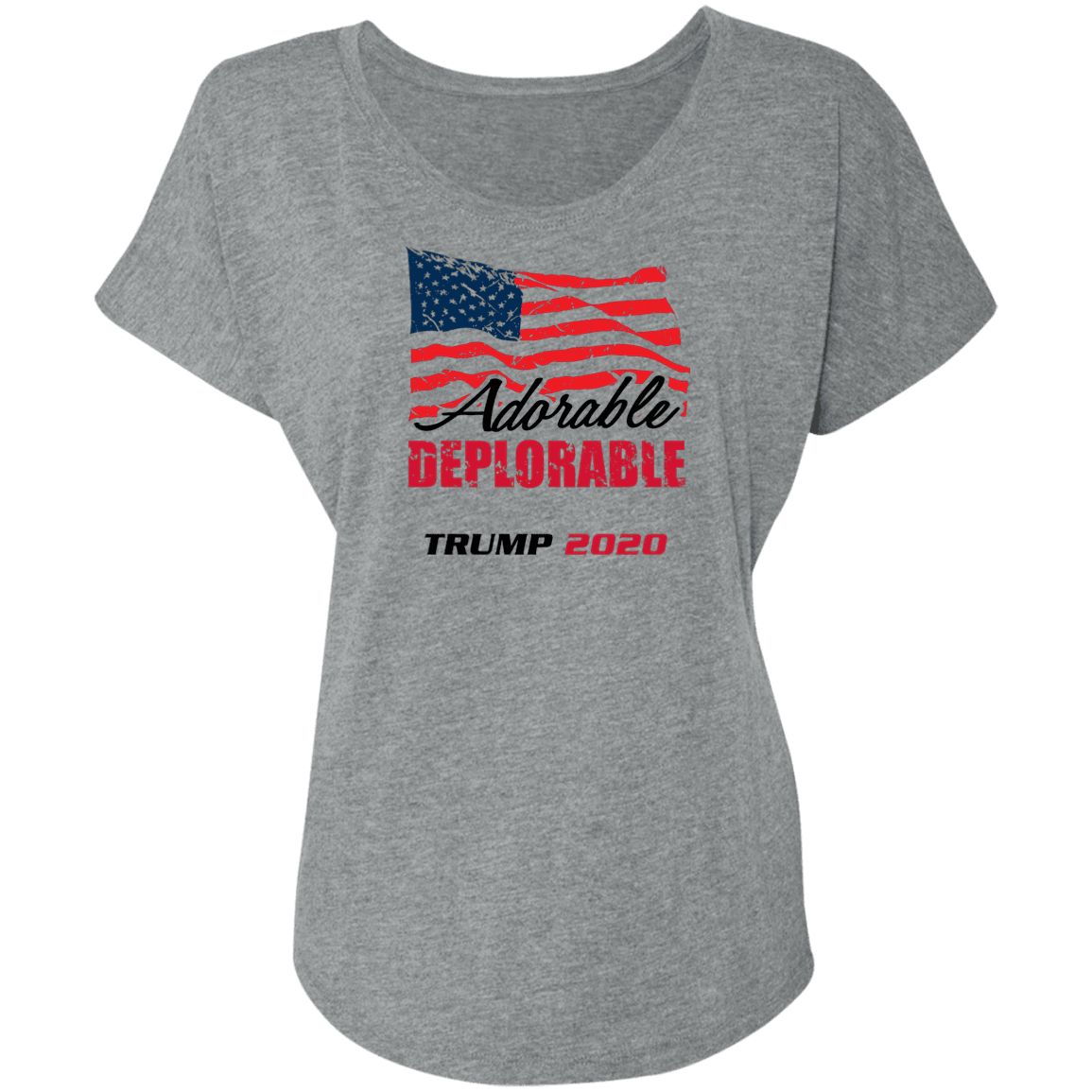 Designs by MyUtopia Shout Out:Adorable Deplorable Trump 2020 Ladies' Tri-blend Dolman Sleeve,Heather Grey / X-Small,Ladies T-Shirts