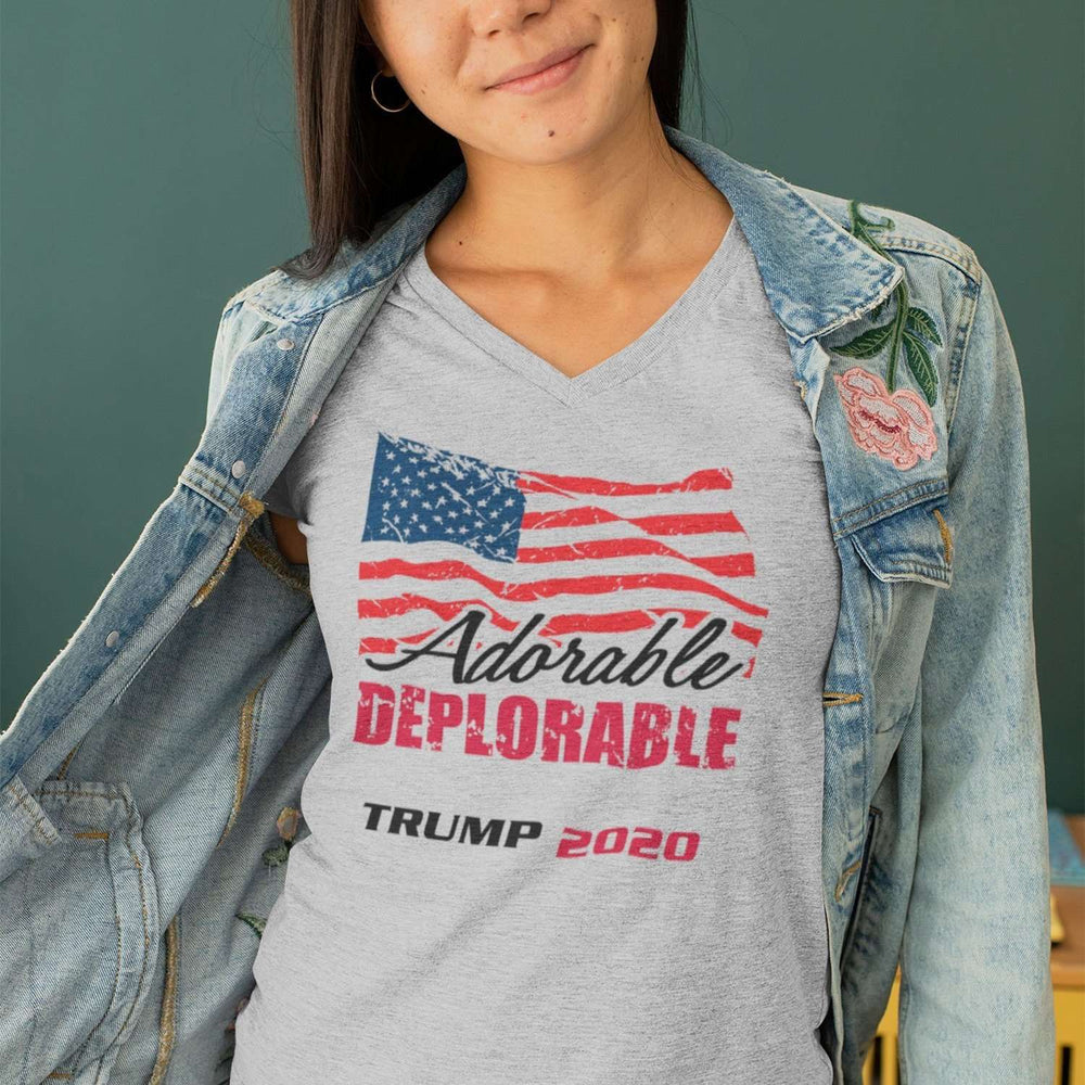 Designs by MyUtopia Shout Out:Adorable Deplorable Trump 2020 Ladies' V-Neck T-Shirt