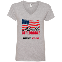 Load image into Gallery viewer, Designs by MyUtopia Shout Out:Adorable Deplorable Trump 2020 Ladies&#39; V-Neck T-Shirt,S / Heather Grey,Ladies T-Shirts
