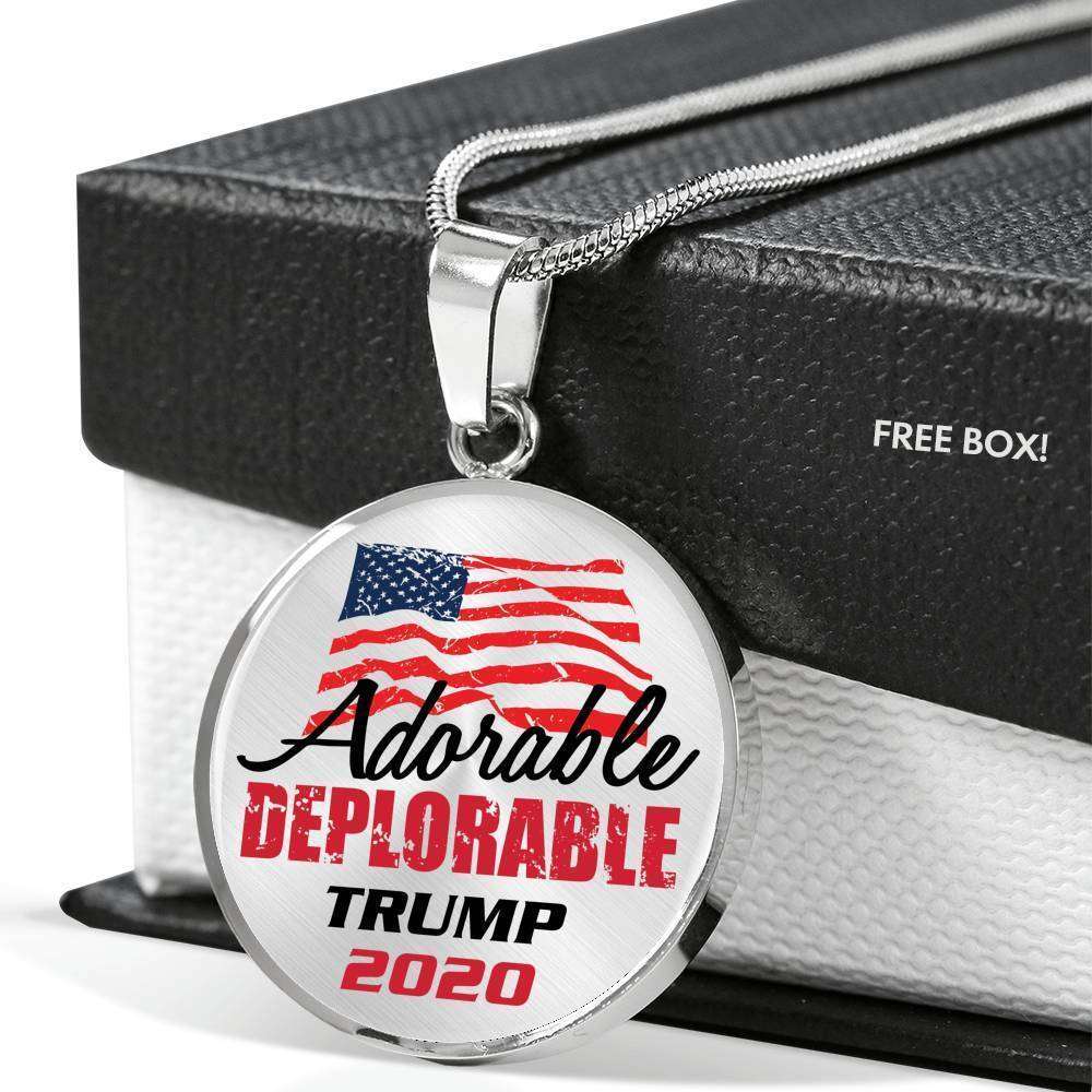 Designs by MyUtopia Shout Out:Adorable Deplorable Trump 2020 Personalizable Keepsake Stainless Steel Necklace