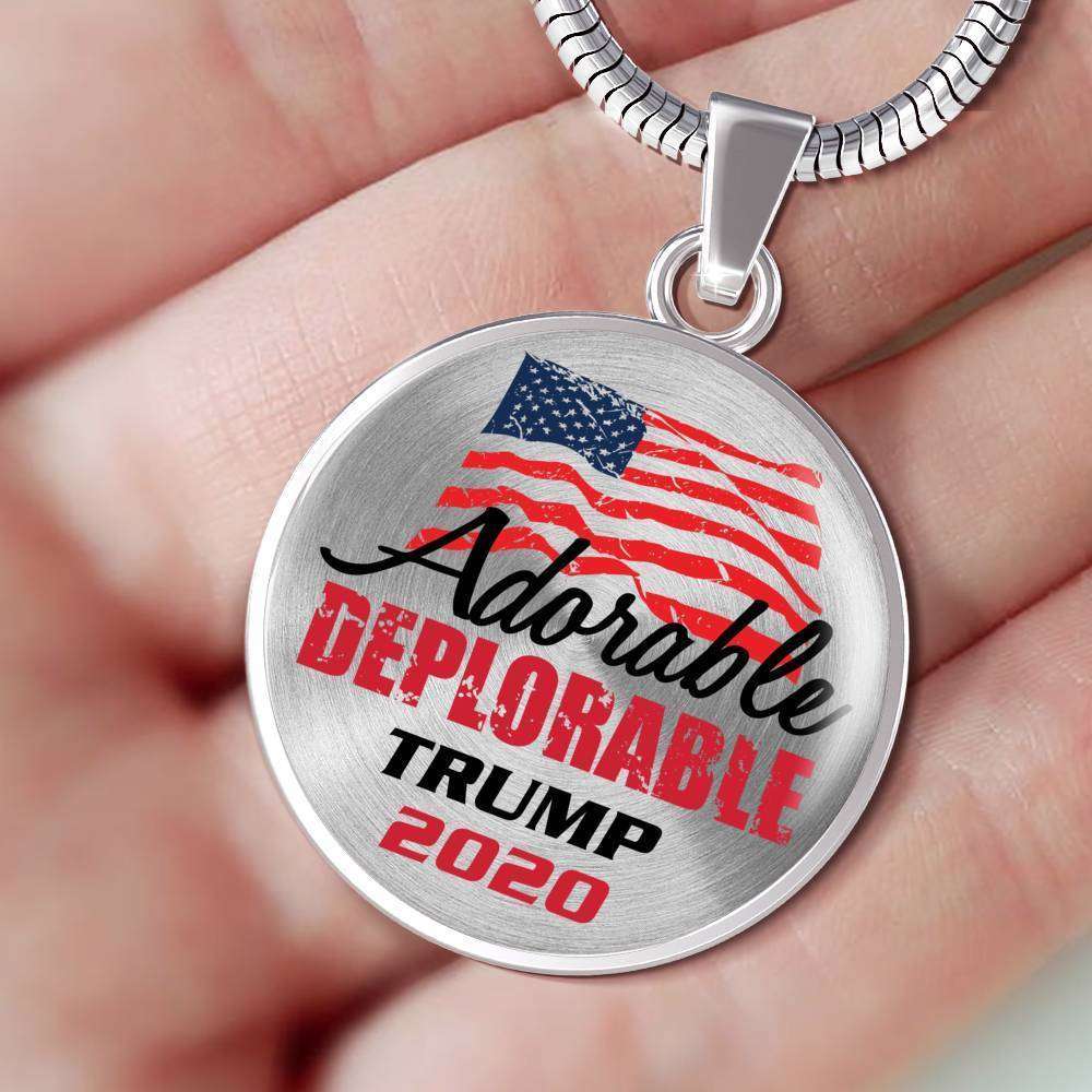 Designs by MyUtopia Shout Out:Adorable Deplorable Trump 2020 Personalizable Keepsake Stainless Steel Necklace,Silver / No,Necklace