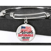 Load image into Gallery viewer, Designs by MyUtopia Shout Out:Adorable Deplorable Trump 2020 Personalizable Stainless Steel Keepsake Wire Bracelet
