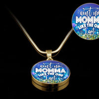 Load image into Gallery viewer, Designs by MyUtopia Shout Out:Aint No Momma Like the One I got Liquid Glass Personalized Necklace,Gold / No,Necklace
